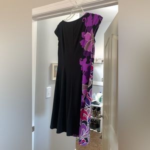 Dress Barn Black Short Sleeve Dress with floral print on one side. Size 4